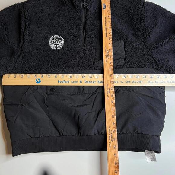 Russell Athletic Sherpa Fleece Pullover Black 1/4 Zip Quilted Pockets Men’s L - Picture 3 of 7